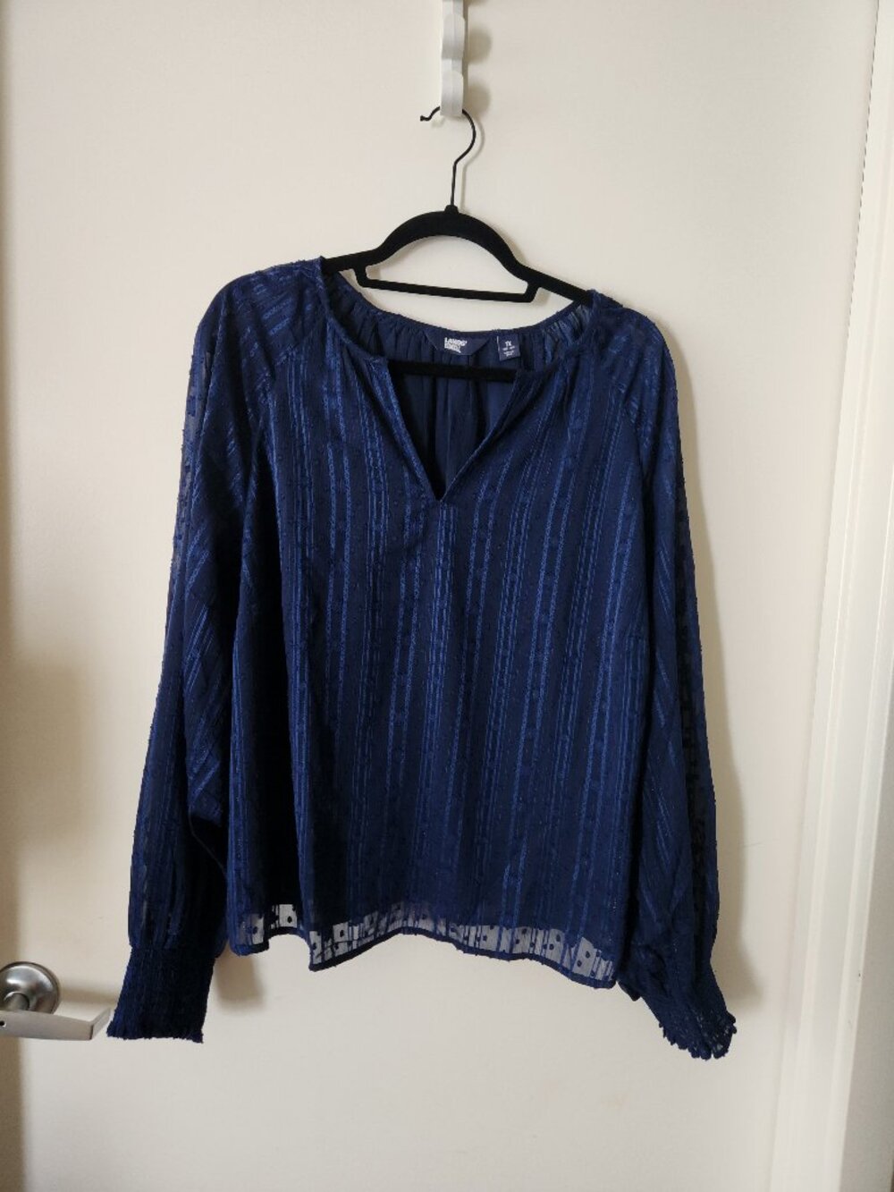 Lands' End Women's Dark Blue Chiffon Blouse, Size 1X